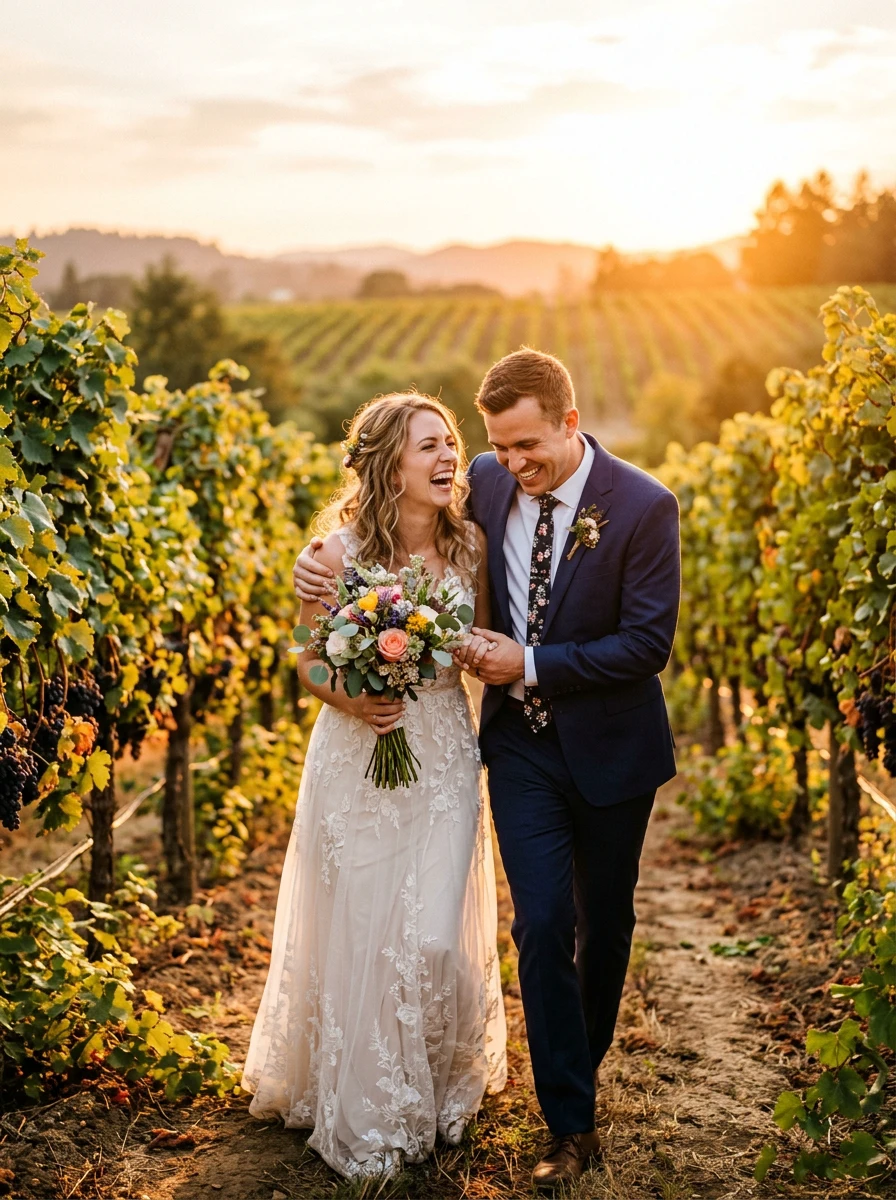 Couple laughing during golden hour