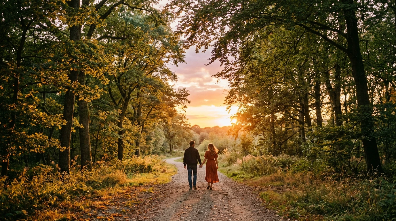 Couple walking into the sunset